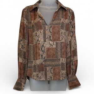 🪣🧽 FRAME Sepia Snakeskin Silk Button-Down Blouse – Size S